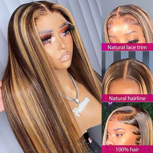 (Super Deal)210% Density Honey Blonde Piano Highlights Transparent Lace Human Hair Wigs Free Part 13x4/5x5 Body Wave Wig