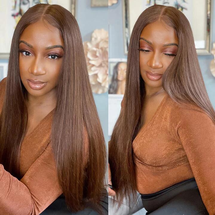 $100 OFF Code: MS100 | 4x4 Transparent Lace Closure Wigs Chestnut #4 Dark Brown Straight/Body Wave Wig