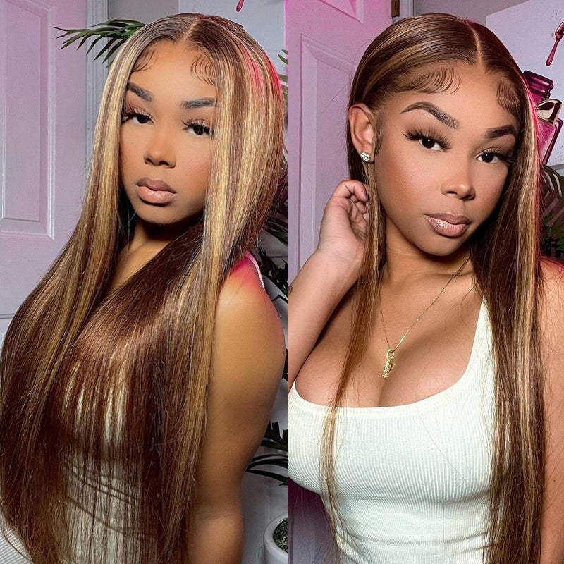 (Super Deal)210% Density Honey Blonde Piano Highlights Transparent Lace Human Hair Wigs Free Part 13x4/5x5 Body Wave Wig