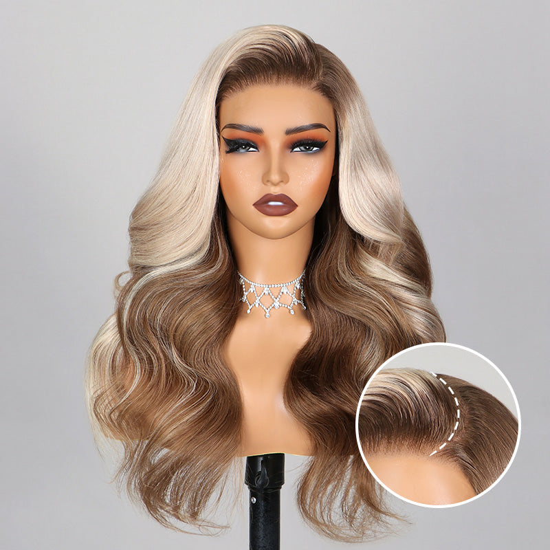 Champagne and Brown Ombre Colored 6x5 Wear Go Glueless Closure Wigs Caramel Macchiato Loose Body Wave Wigs