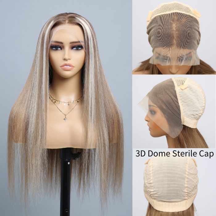 (Super Deal)Light Brown With Blonde Highlight P12/613 13x4 HD Lace Straight/Body Wave Glueless Easy Install 100% Human Wig