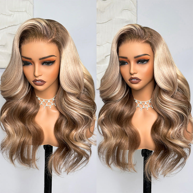 Champagne and Brown Ombre Colored 6x5 Wear Go Glueless Closure Wigs Caramel Macchiato Loose Body Wave Wigs
