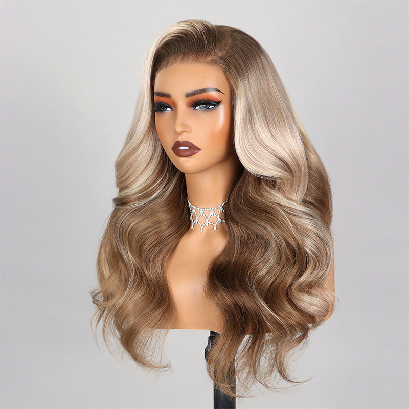 Champagne and Brown Ombre Colored 6x5 Wear Go Glueless Closure Wigs Caramel Macchiato Loose Body Wave Wigs
