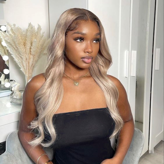 (Super Deal) Chocolate Dipped Marshmallow Vibe 13x4 Lace Frontal Body Wave Natural Pre-Plucked Hairline 6x5 Pre Cut Lace Wigs