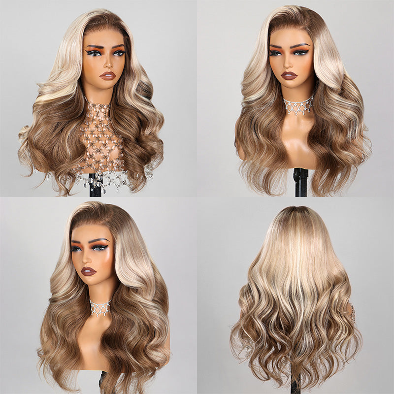 Champagne and Brown Ombre Colored 6x5 Wear Go Glueless Closure Wigs Caramel Macchiato Loose Body Wave Wigs