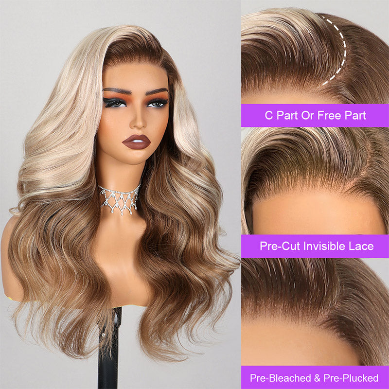 Champagne and Brown Ombre Colored 6x5 Wear Go Glueless Closure Wigs Caramel Macchiato Loose Body Wave Wigs