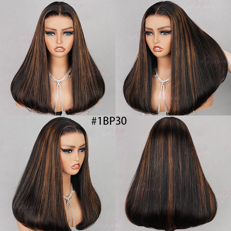 (Super Deal)Megalook Salon-Quality Luxurious Glueless 6X5 HD Lace Wig Silky Straight Highlight Balayage /Chestnut Brown Colored Double Drawn Wig{Special Discount On CheckOut!}