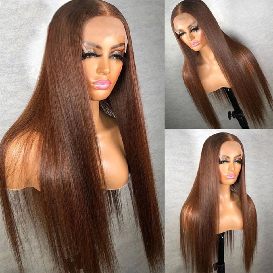 (Super Sale) Megalook 13x4 5x5 6x5 Pre Cut HD Chocolate Lace Closure Wigs #4 Dark Brown Color Human Hair Wigs