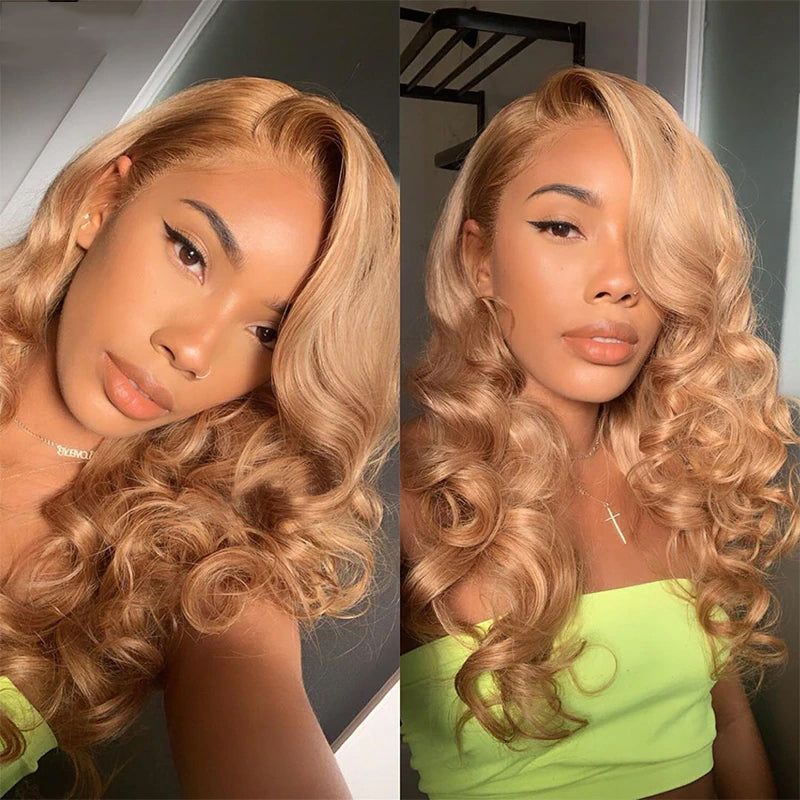 Megalook Straight /Body Wave 5x5 Closure & 13x4 lace frontal wigs #27 colored honey blonde HD lace human hair wigs pre-plucked with baby hair
