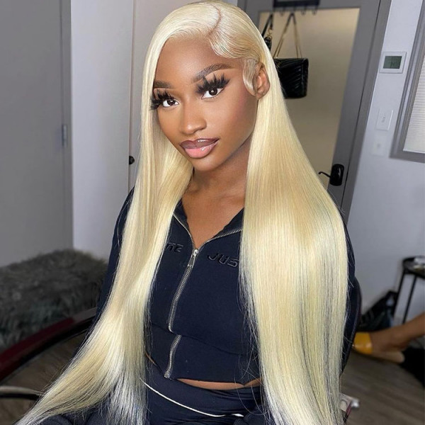 (Super Deal) 40" Long Length #613 Blonde 13x4 Lace Frontal Pre Plucked Hairline Bleached 180% Density Human Hair Wig