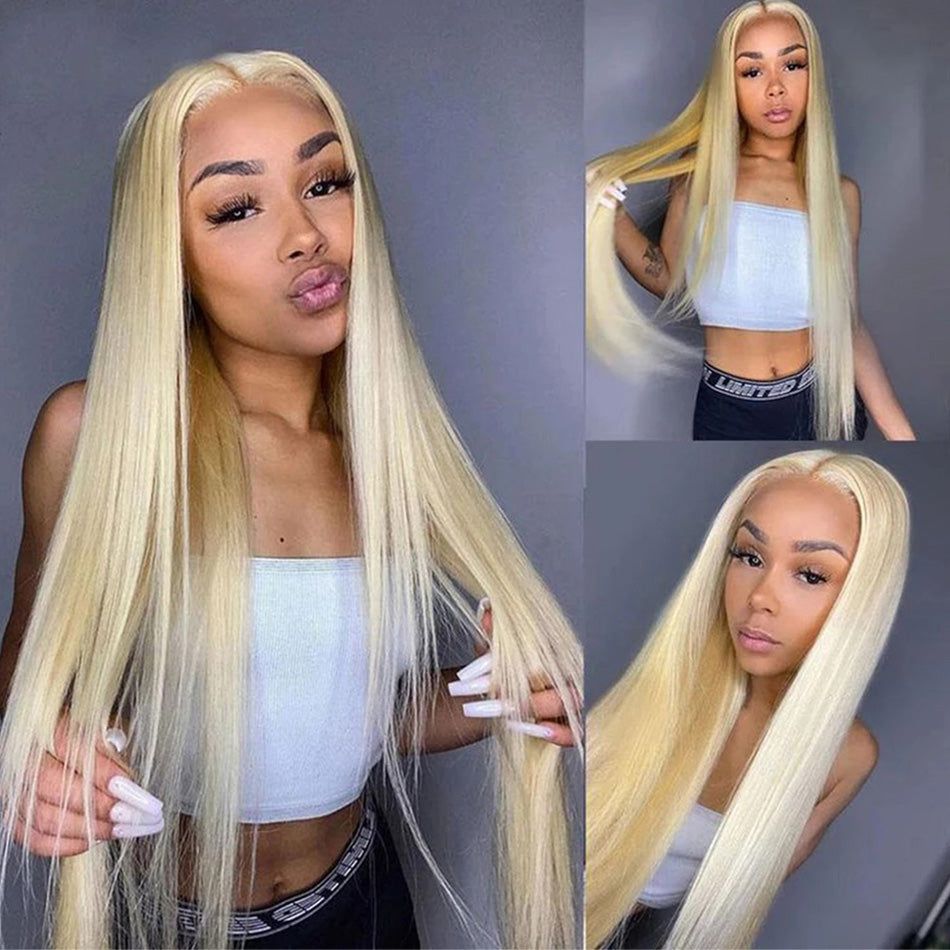 (Super Deal) 40" Long Length #613 Blonde 13x4 Lace Frontal Pre Plucked Hairline Bleached 180% Density Human Hair Wig