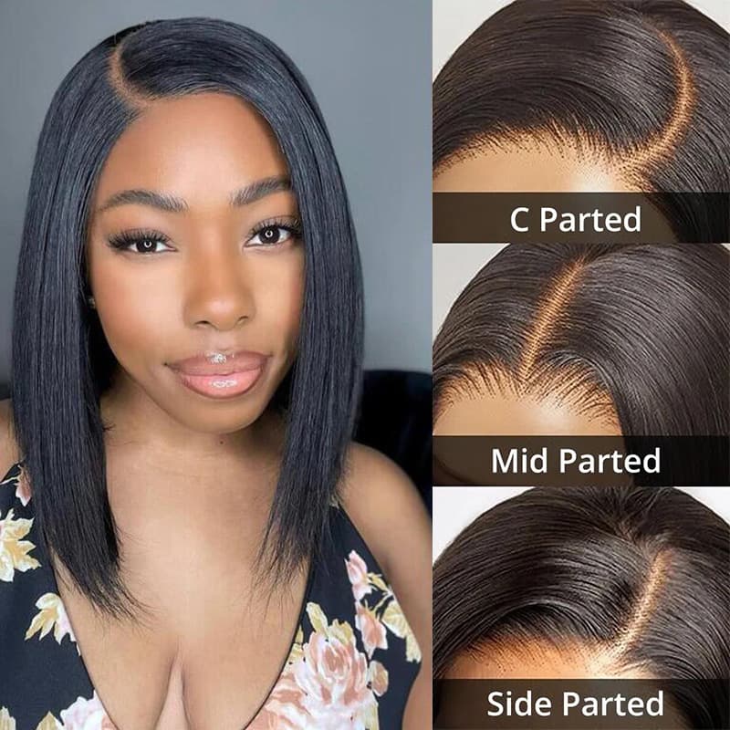 (Super Deal)Glueless 12inch Straight Bob Pre-Bleached Miny Knots 6X5 Wear Go Closure Wigs