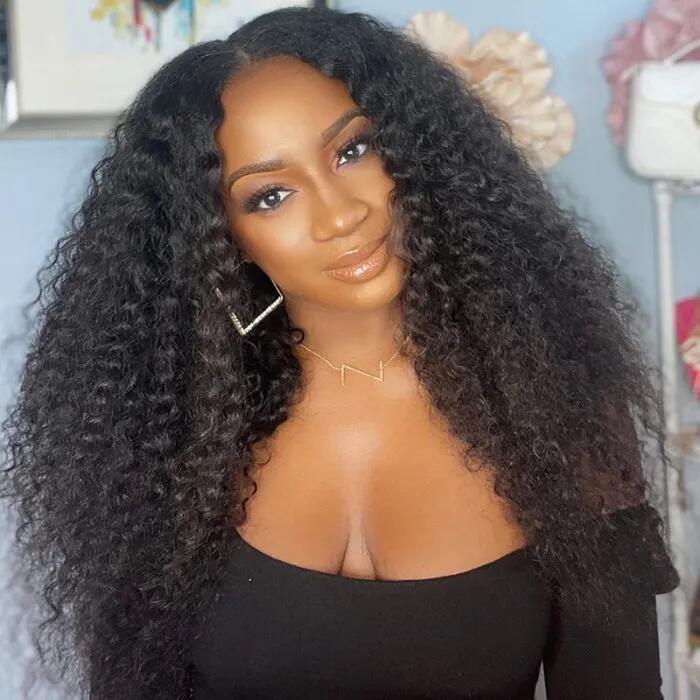 Glueless V Part Wig Free Part Thin Part Wig Curly Human Hair Wigs Can Part Anyway Upgrade U part Wig Without Leave out