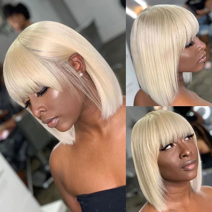 (Super Deal)Easy Wear &Go 3x2 Closure Wigs Straight Bob With Bangs Undetectable Transparent Lace Wig