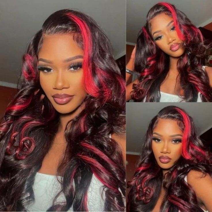 Special offer | 24inch = $145.99 New Dark Burgundy With Rose Red Highlights 13x4 Lace Front Hand Curls Wig
