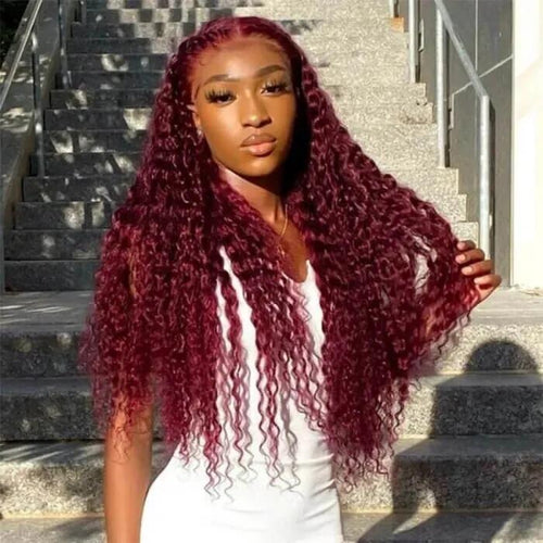 #99J Colored Jerry Curly Burgundy Color Wig 5x5/13x4 Hd Lace Transparent Human Hair Wig