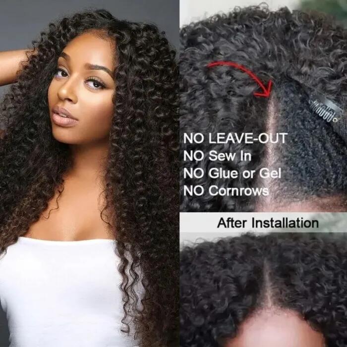 Glueless V Part Wig Free Part Thin Part Wig Curly Human Hair Wigs Can Part Anyway Upgrade U part Wig Without Leave out