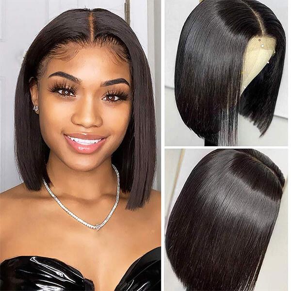 180% Density Bob Wigs 13X5 T Part Lace Front Wig Natural Color Remy Human Hair Wigs