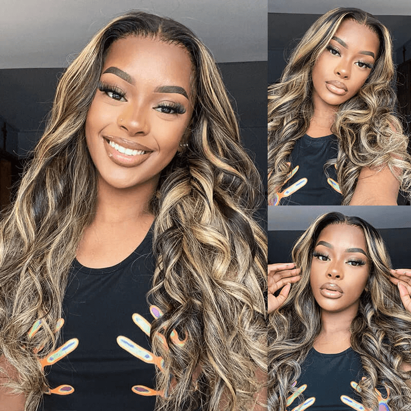 32inch Balayage Highlight Hair 13x4 Transparent Lace Front Human Hair Wigs Pre Plucked Honey Blonde Brown Wigs With Baby Hair