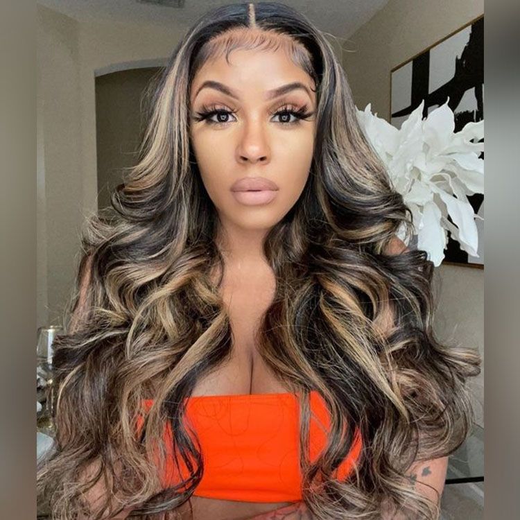 Megalook Balayage Body Wave Honey Blonde Human Hair Wigs 13x4 Hd Transparent Lace Front With Highlights