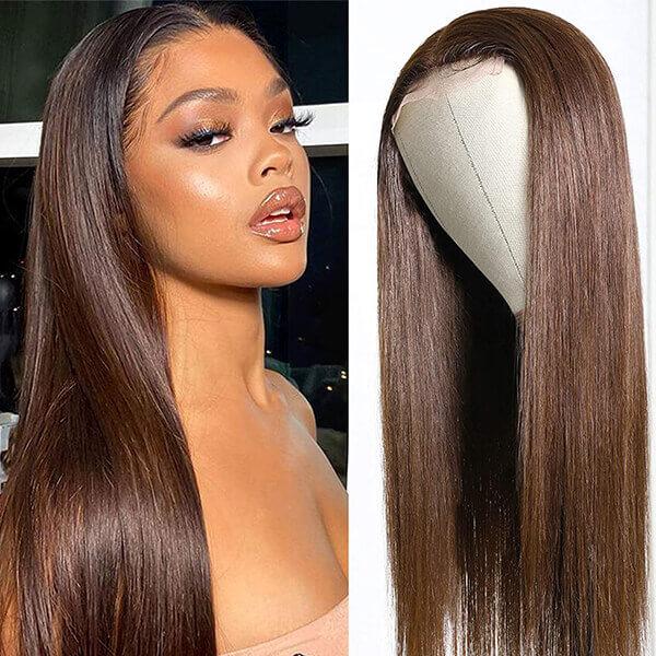 $100 OFF Code: MS100 | 4x4 Transparent Lace Closure Wigs Chestnut #4 Dark Brown Straight/Body Wave Wig