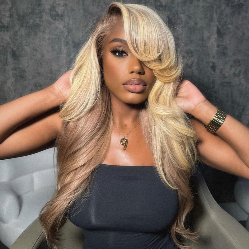 Champagne and Brown Ombre Colored 6x5 Wear Go Glueless Closure Wigs Caramel Macchiato Loose Body Wave Wigs