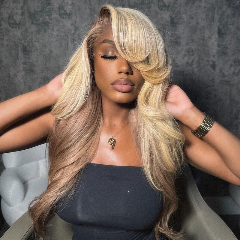 Champagne and Brown Ombre Colored 6x5 Wear Go Glueless Closure Wigs Caramel Macchiato Loose Body Wave Wigs