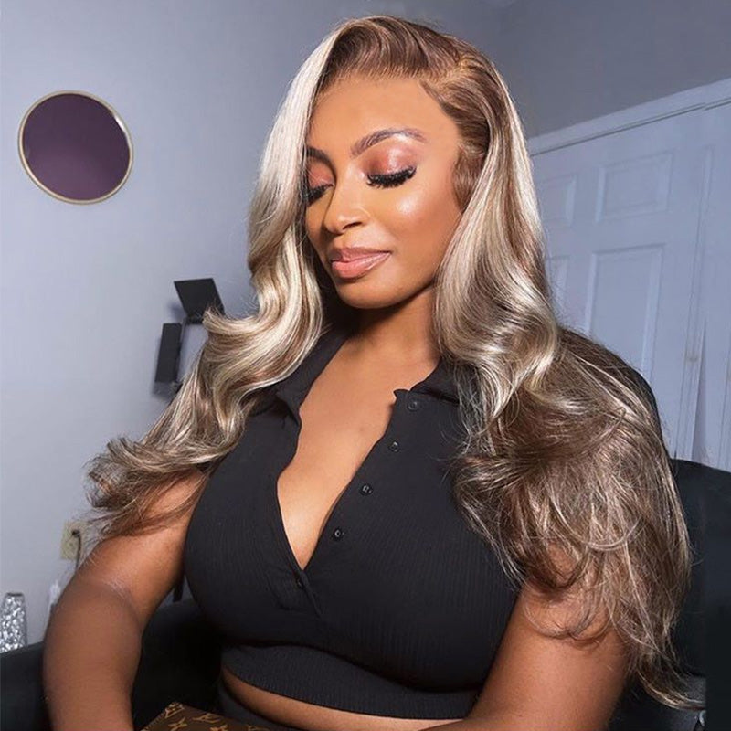 Champagne and Brown Ombre Colored 6x5 Wear Go Glueless Closure Wigs Caramel Macchiato Loose Body Wave Wigs