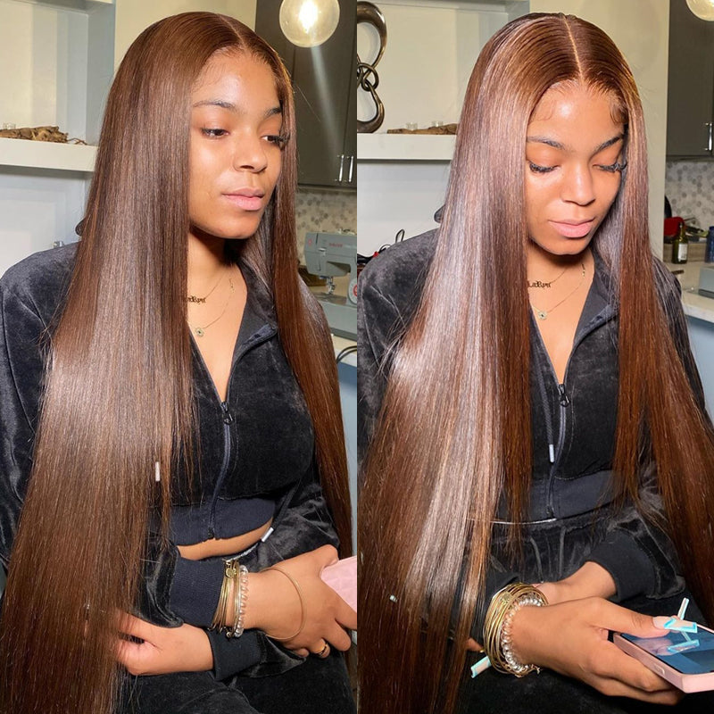 (Super Deal)Megalook 30inch #613 / P1b/30 Highlight/#4 Chocolate Brown Bone Straight Hair Undetectable Transparent Lace Wig