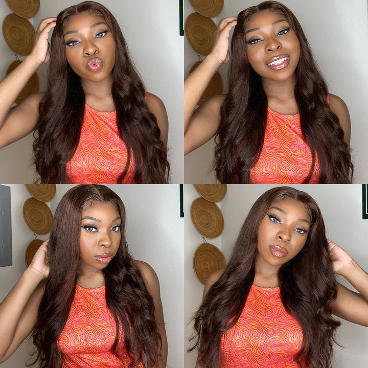 $100 OFF Code: MS100 | 4x4 Transparent Lace Closure Wigs Chestnut #4 Dark Brown Straight/Body Wave Wig