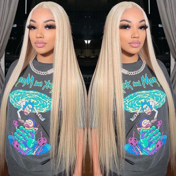(Super Deal) 40" Long Length #613 Blonde 13x4 Lace Frontal Pre Plucked Hairline Bleached 180% Density Human Hair Wig