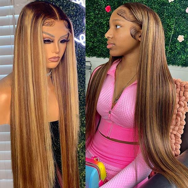 (Super Deal)210% Density Honey Blonde Piano Highlights Transparent Lace Human Hair Wigs Free Part 13x4/5x5 Body Wave Wig