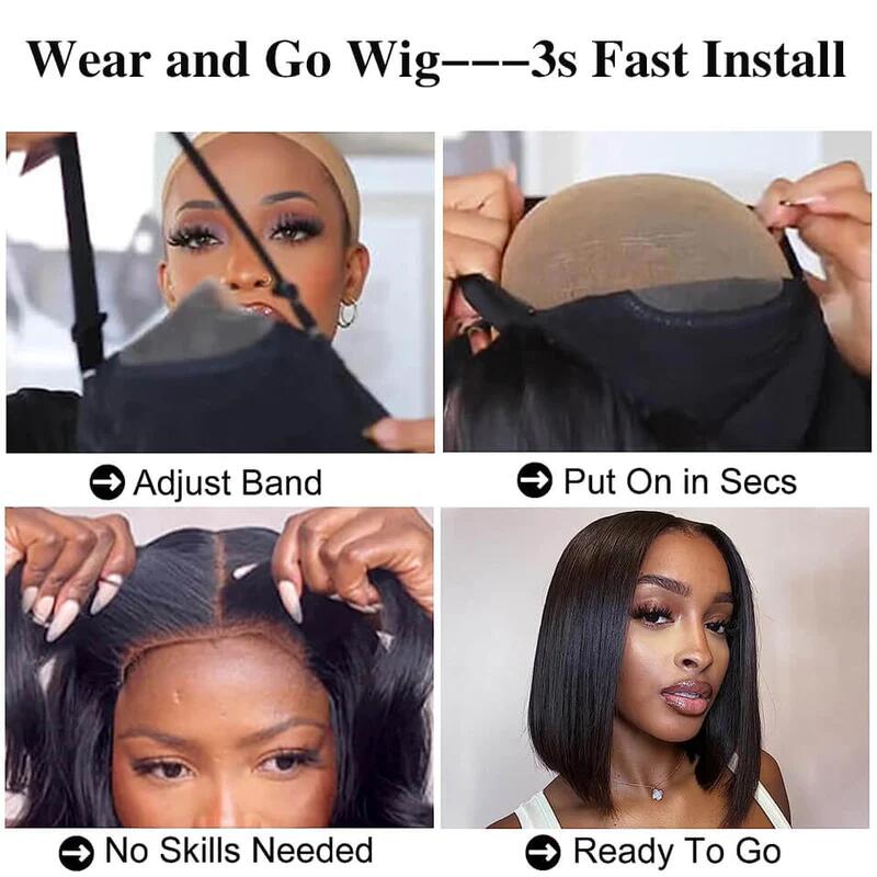 (Super Deal)Glueless 12inch Straight Bob Pre-Bleached Miny Knots 6X5 Wear Go Closure Wigs