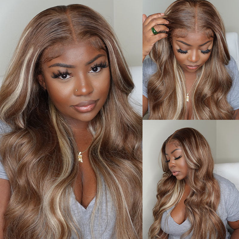 Megalook (Super Deal)30inch 13x4 Lace Front  Barbie Blonde / Balayage Highlight Bone Straight Hair Undetectable Transparent Lace Wig