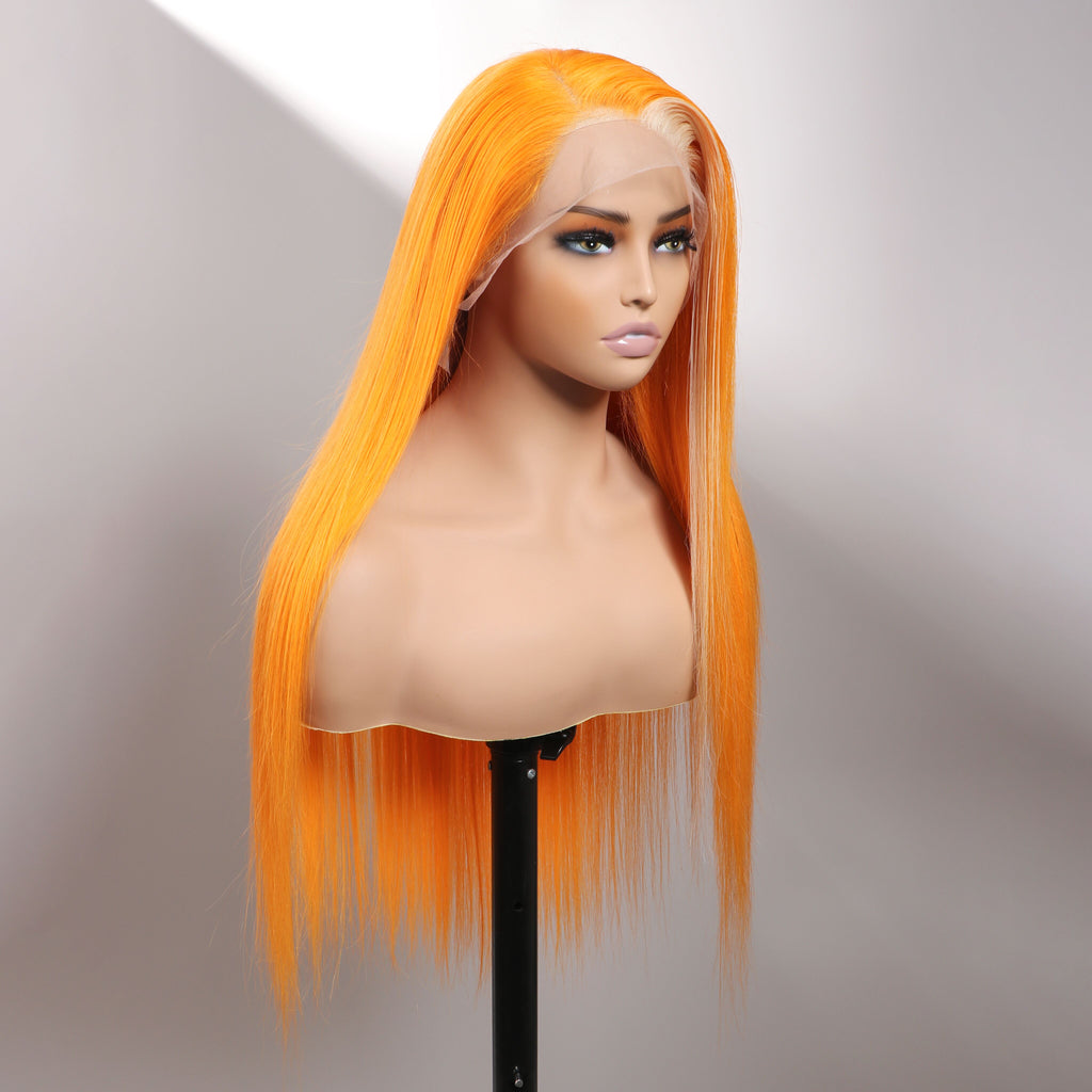 210% Density New Gradient Long Straight Hair Highlights 613 With Ginger Orange Colored Wigs