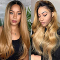 Megalook Transparent Straight/Body Wave Human Hair Wig 4x4 Lace Closure Ombre Color 1b/27 1b/30 Wig 180% Density