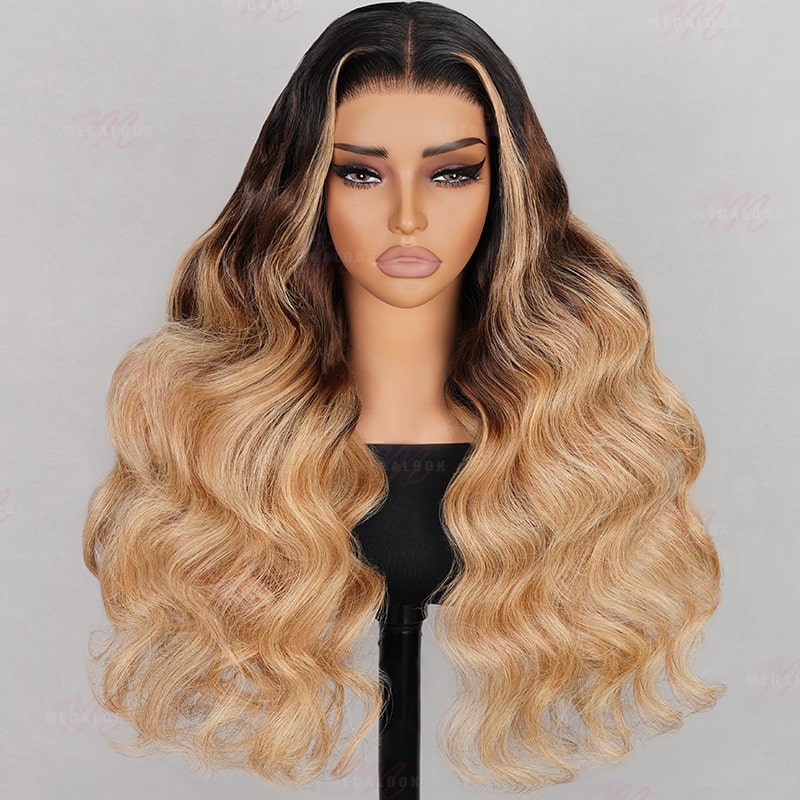 Pre Cut 6x5 Lace Closure Body Wave 13x4 HD Lace Human Hair Wigs Blonde Highlight #T1B/4/27 Three Tone Color Wig