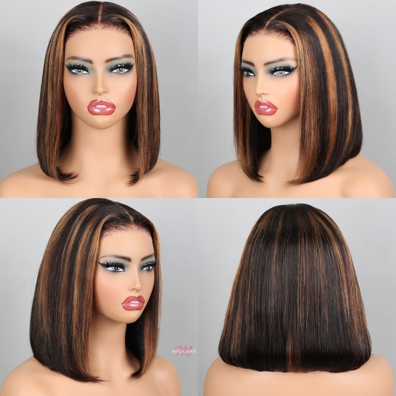 (Super Deal)Glueless 12inch Straight Bob Pre-Bleached Miny Knots 6X5 Wear Go Closure Wigs