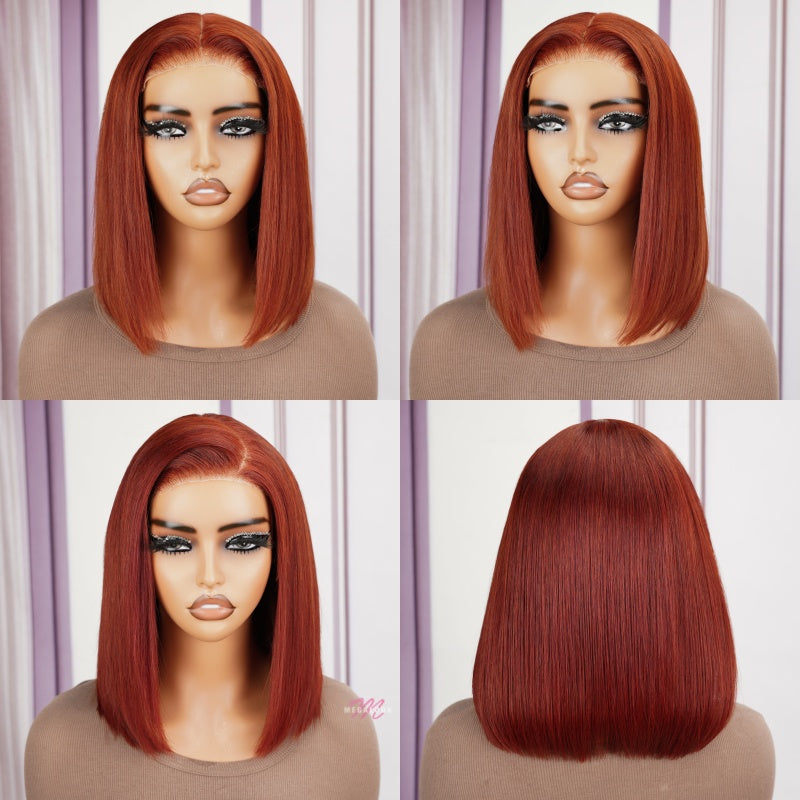 (Super Deal)Glueless 12inch Straight Bob Pre-Bleached Miny Knots 6X5 Wear Go Closure Wigs