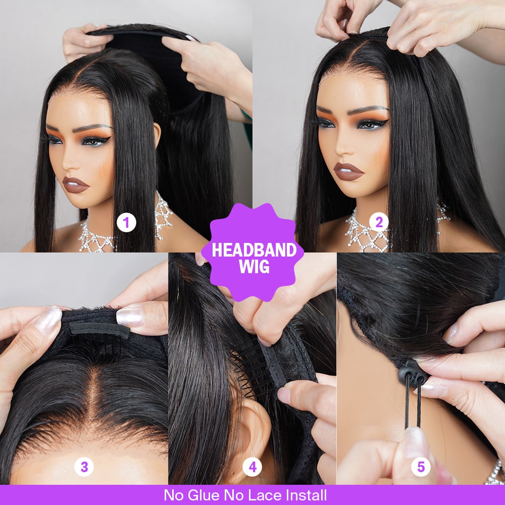 Megalook Silky Straight Human Hair 210% Density Stock Wig 3/4 Half No Glue Beginner Friendly 3 In 1 Wig