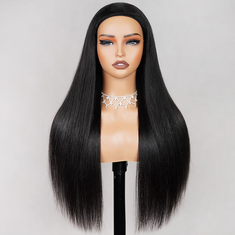 Megalook Silky Straight Human Hair 210% Density Stock Wig 3/4 Half No Glue Beginner Friendly 3 In 1 Wig