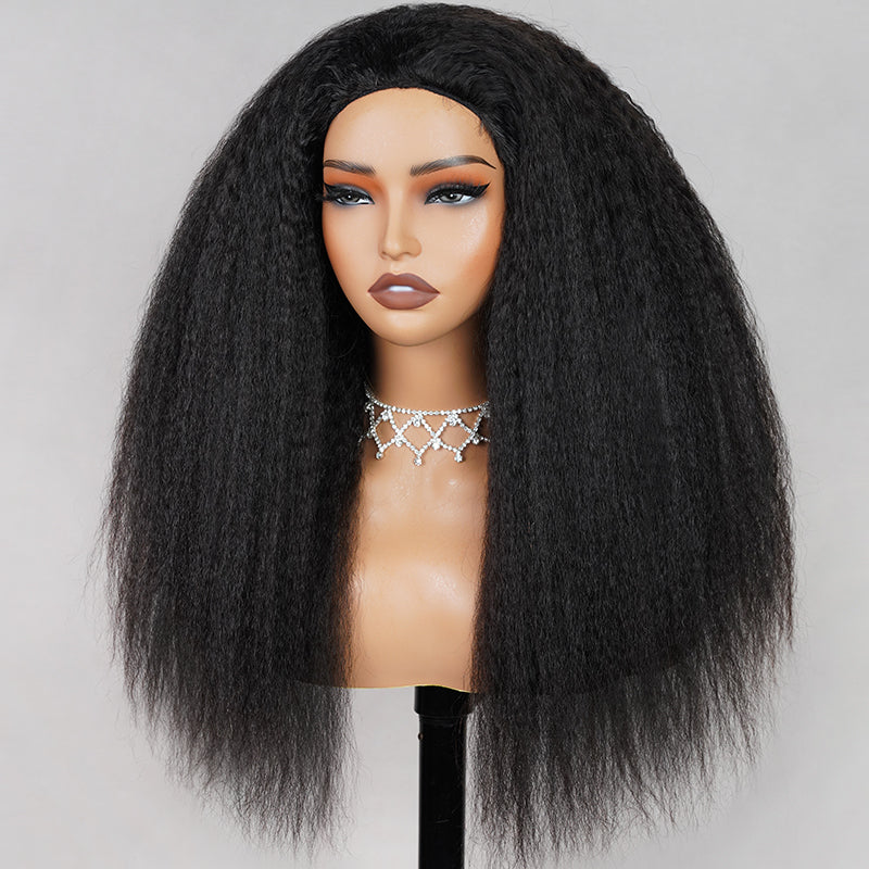 Megalook Yaki Straight Human Hair Wig 210% Density 3/4 Half No Glue Easy To Install Wig