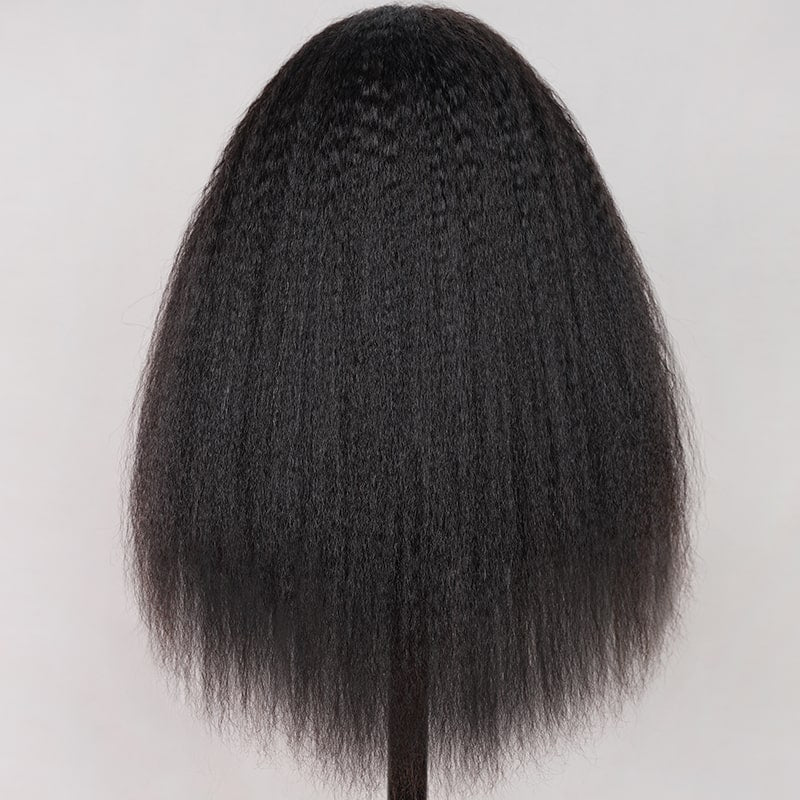 Megalook Yaki Straight Human Hair Wig 210% Density 3/4 Half No Glue Easy To Install Wig