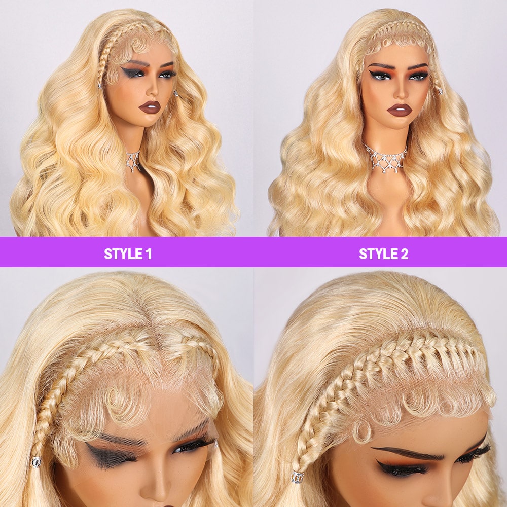 Megalook Halo Braid Blonde 613 Body Wave 13x4 Lace Front Pre-Bleached Fashion Human Hair Wig