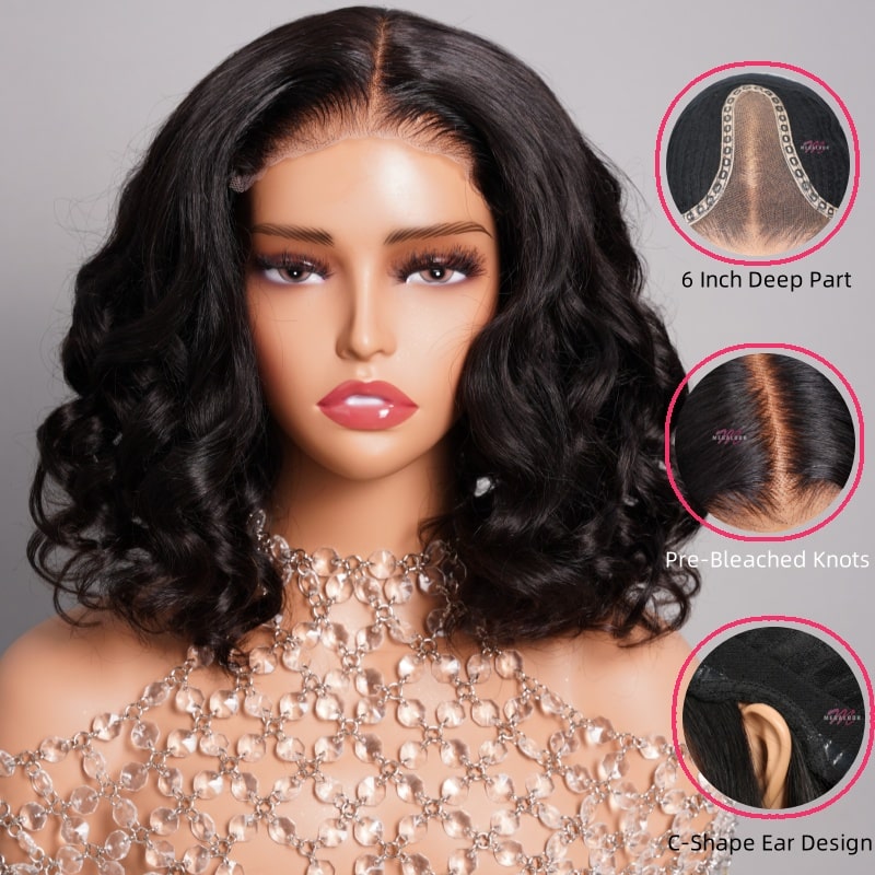 $100 OFF Code: MS100 | Minimalist 6 inch Deep Part Hairline Glueless Lace Short Bob Loose Body Wave Pre Cut Wig