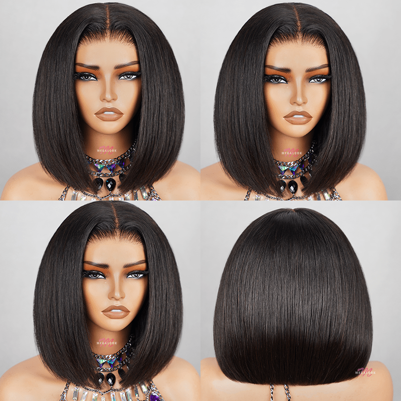 (Super Deal)EaseElle Series Minimalist 6 Inch Deep Part Hairline Glueless Lace Jerry Curly Bob Pre-Bleached Miny Knots Middle Part Closure Wigs