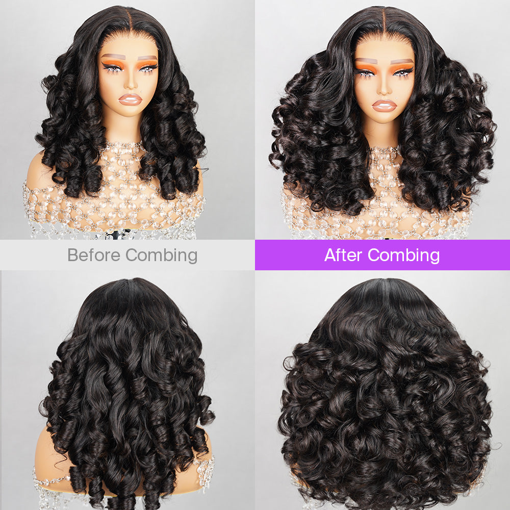 (Super Deal)Megalook Salon-Quality Minimalist Luxurious Bomb Funmi Curly 6 Inch Deep Part Hairline Thick Layered Bouncy Wavy Glueless Pre-Cut Lace Small Curl Miny Knots Egg Curl Wig