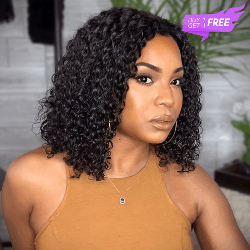 Megalook Bogo Free Thick Lace Closure Wigs Jerry Curly/Straight 4x4 Closure Wig Natural Hairlines 210% Density
