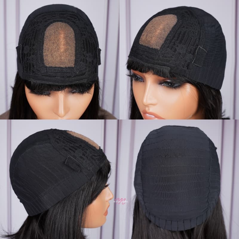 (Super Deal)Easy Wear &Go 3x2 Closure Wigs Straight Bob With Bangs Undetectable Transparent Lace Wig