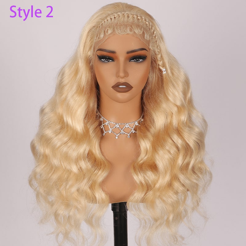 Megalook Halo Braid Blonde 613 Body Wave 13x4 Lace Front Pre-Bleached Fashion Human Hair Wig